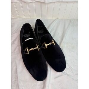 Royal Shoes Mens Black Velvet Horsebit Loafers Gold Hardware Size 9 LF-9100-2